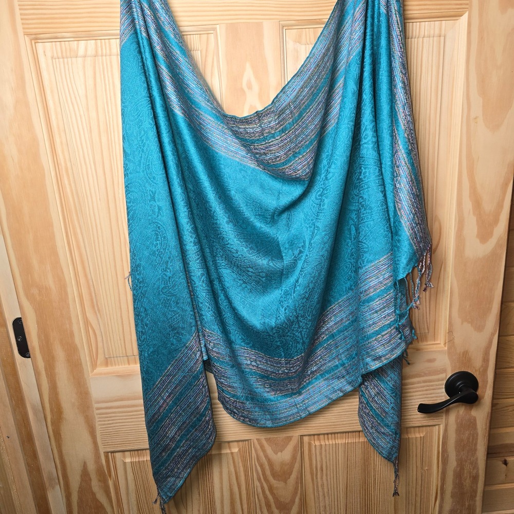 Scarf Belt Shawl Sash Table Runner Beach Cover Up Teal Green Blue 69"x27" VTG